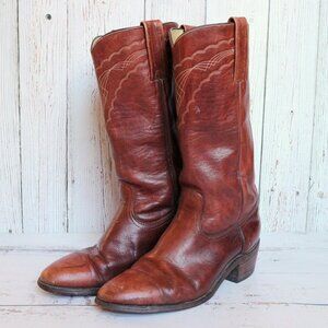 Vintage 1970s Frye Western Cowboy Boots Decorative Stitching USA Made (Size 10)